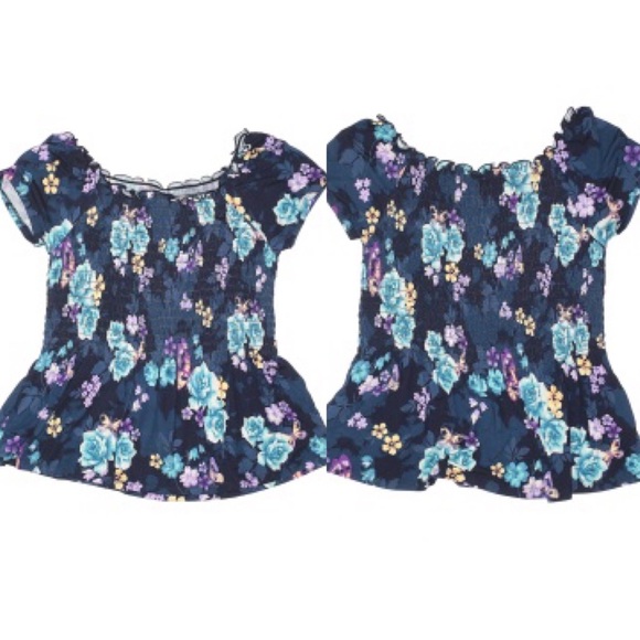 JUSTICE Off Shoulder Top/Blouse With Scalloped Trim & Ruched Waist Blue Girls 8Y - Picture 11 of 12